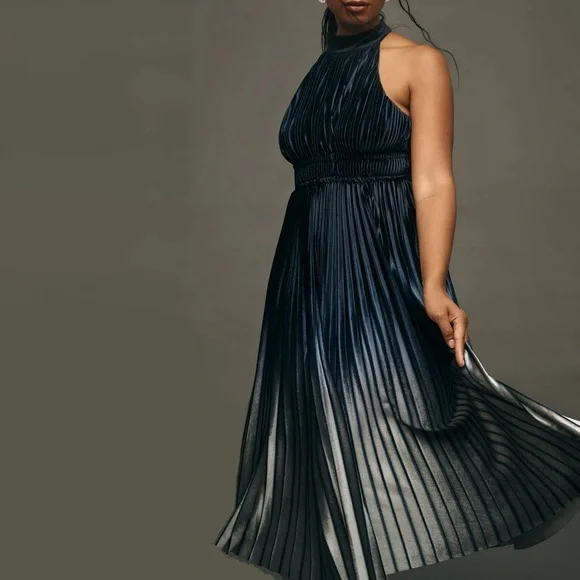 NWT Anthropologie Pleated Velvet Midi Dress Navy Size 1X - Picture 4 of 6